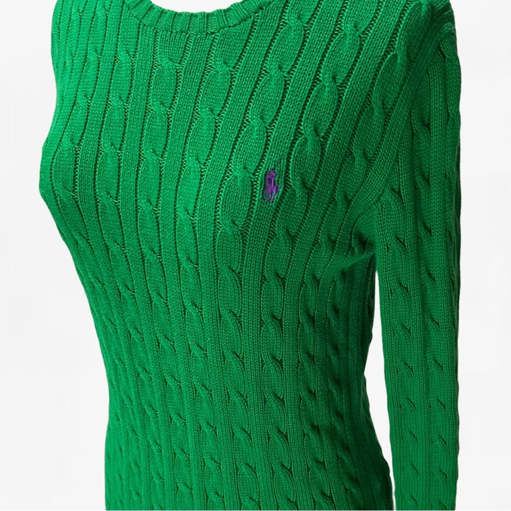 VTG Ralph Lauren Cable Knit Cotton Crewneck Sweater Signature Embroidered Pony